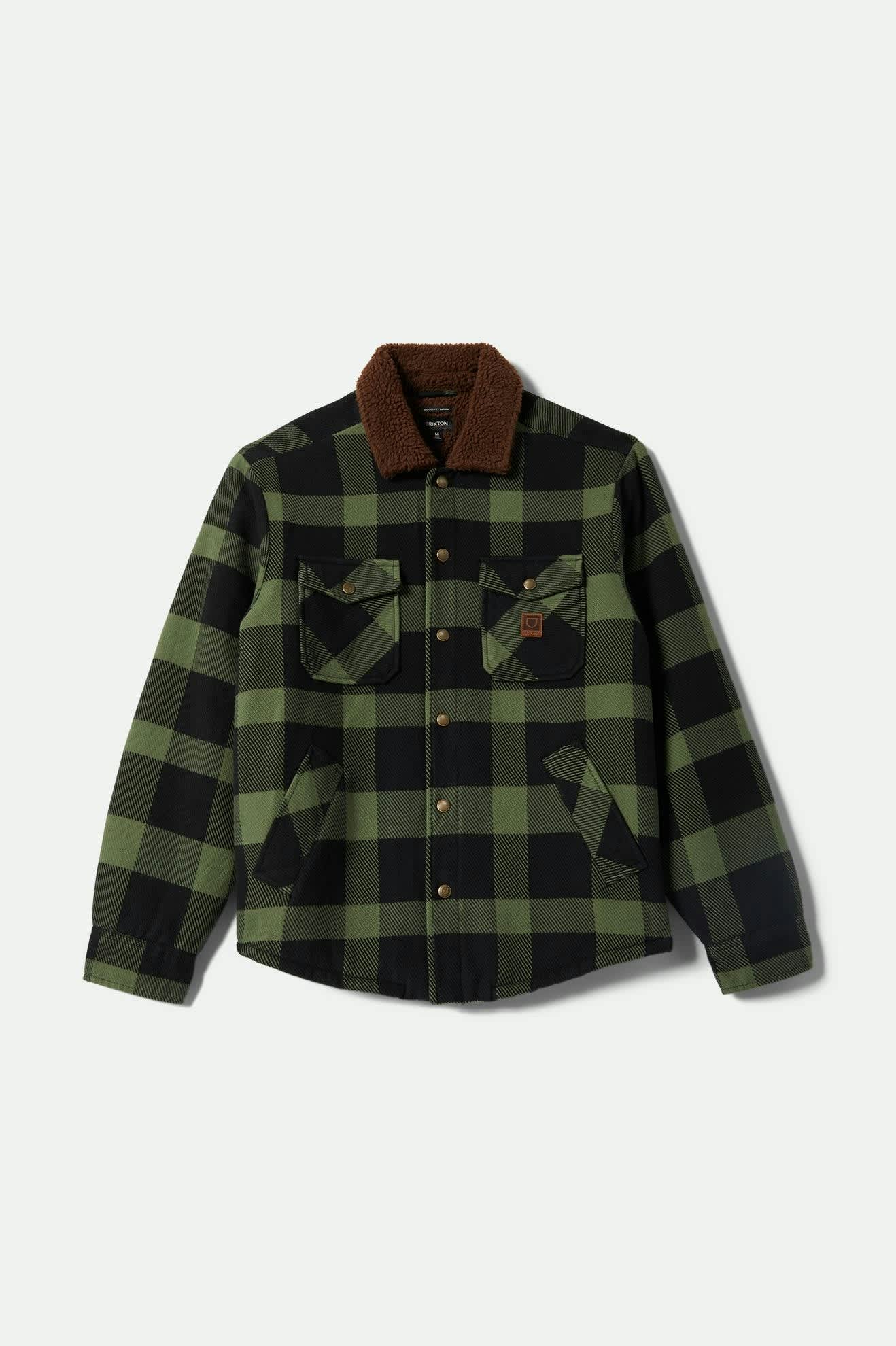Men's Durham Sherpa Lined Jacket in the color Black/Wild Green Flannel - Front Product View
