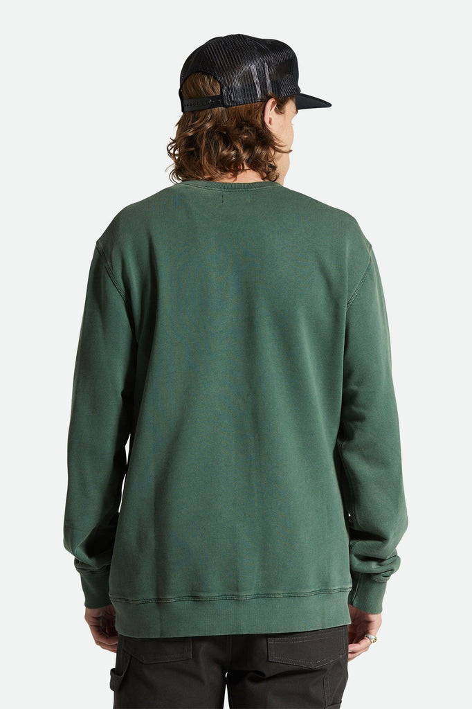 Men's Fit, Back View | Vintage Reserve Cross Loop French Terry Crew - Trekking Green Sol Wash