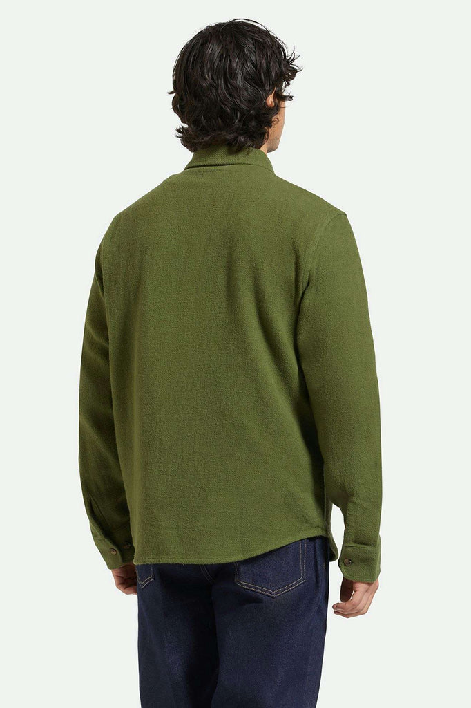 Men's Back Fit Image | Bowery Textured Loop Twill L/S Overshirt - Cypress Green