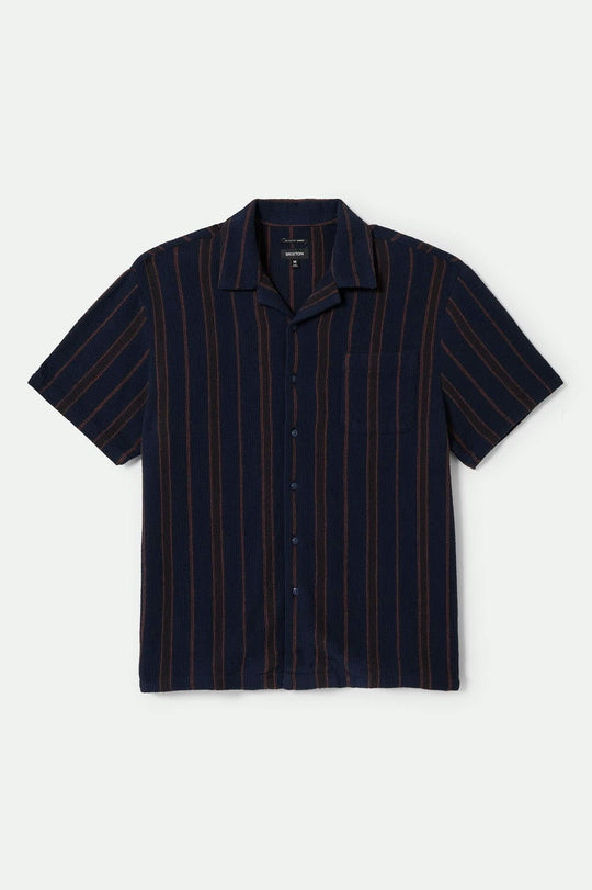 Men's Bunker Waffle Stripe S/S Camp Collar Shirt in the color Washed Navy Stripe - Front Product View