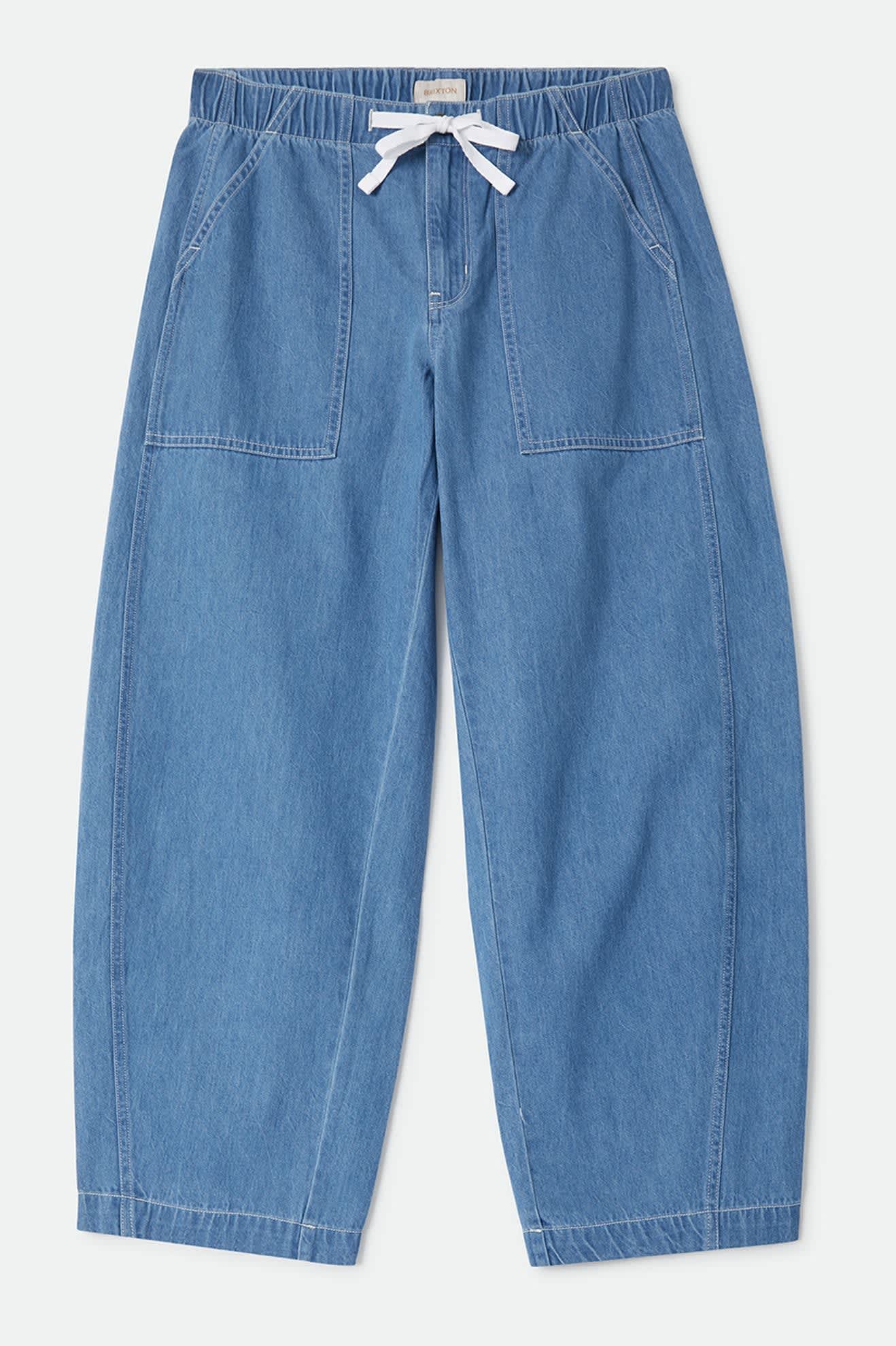 Women's Utility Everyday Barrel Pant in the color Light Stone Wash - Front Product View