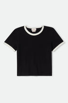 Women's Carefree Organic Garment Dye Ringer T-Shirt in the color Black/Off White - Front Product View