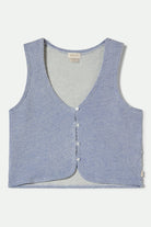 Women's The Weekend Cross Loop French Terry Top in the color Off White/Electric Indigo - Front Product View