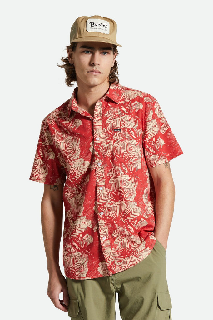 Men's Fit, Front View | Charter Print S/S Woven Shirt - Casa Red/Oatmilk Floral