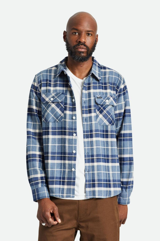 Brixton Bowery L/S Flannel - Flint Blue/Twilight Blue/Beige