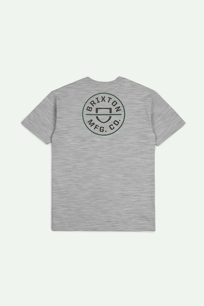 Back Laydown Image for Crest II S/S Standard T-Shirt - Heather Grey/Washed Black/Pine Needle