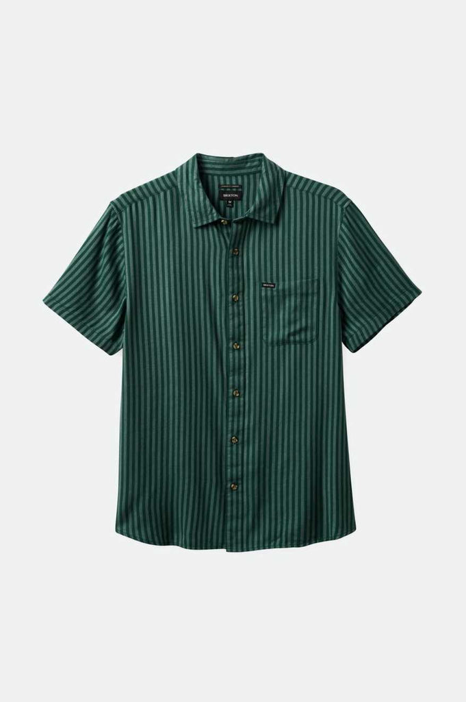 Brixton Men's Charter Herringbone Stripe S/S Woven Shirt - Trekking Green/Chinois | Profile