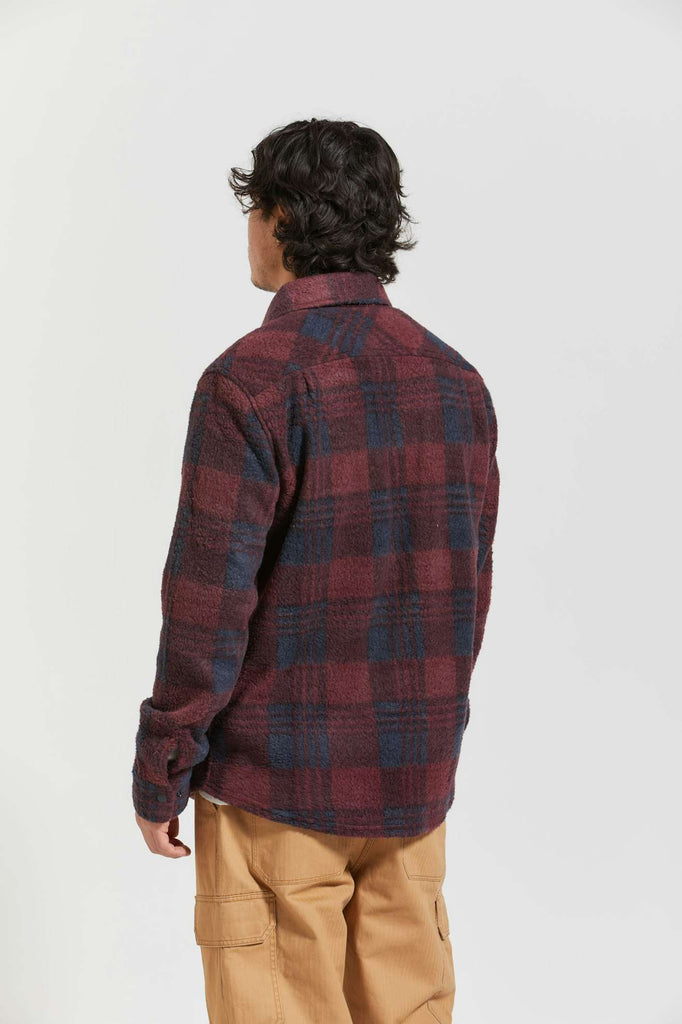 Men's Back Fit Image | Bowery Arctic Stretch L/S Fleece - Cordovan Red/Washed Navy Plaid