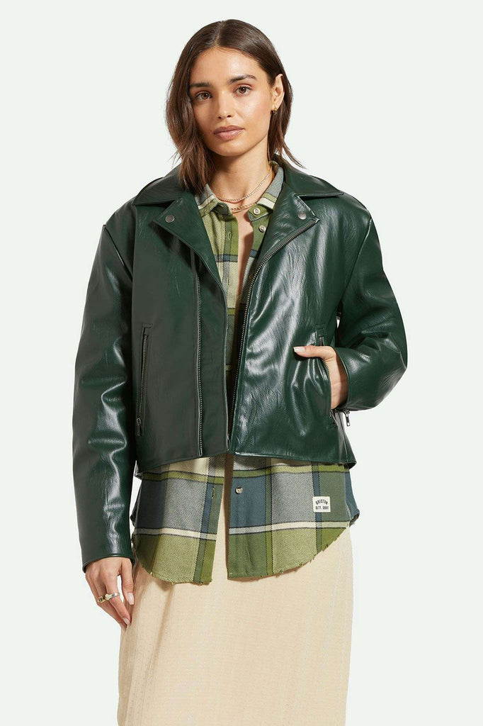 Women's Front fit | The Moto Vegan Leather Jacket - Pine Needle