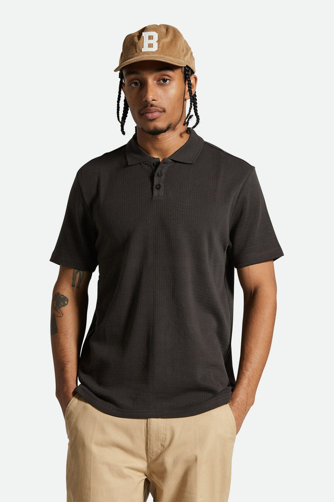 Men's Fit, Front View | Waffle S/S Polo - Washed Black