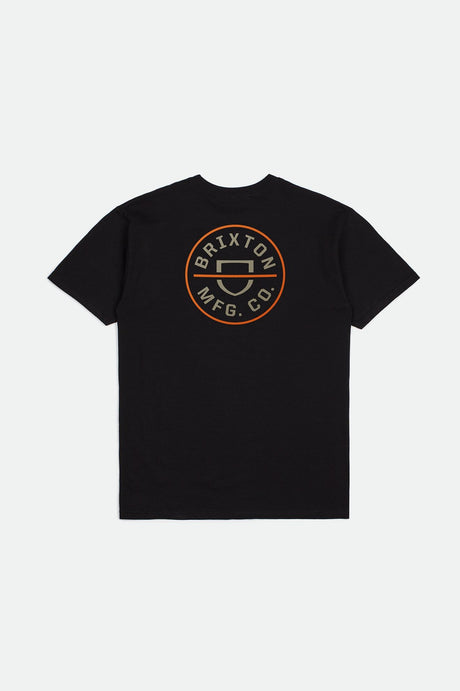 Brixton Men's Crest II S/S Standard Tee - Black/Persimmon Orange/Sand | Back