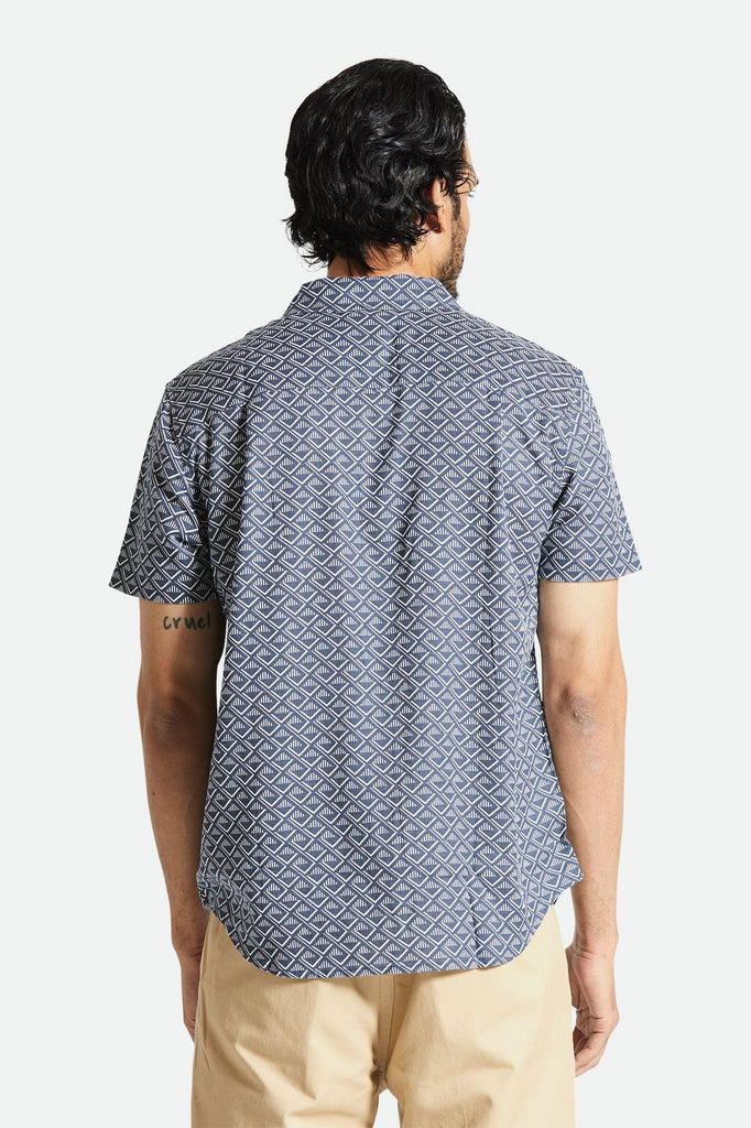 Men's Fit, Back View | Charter Print S/S Woven Shirt - Washed Navy/White Tile