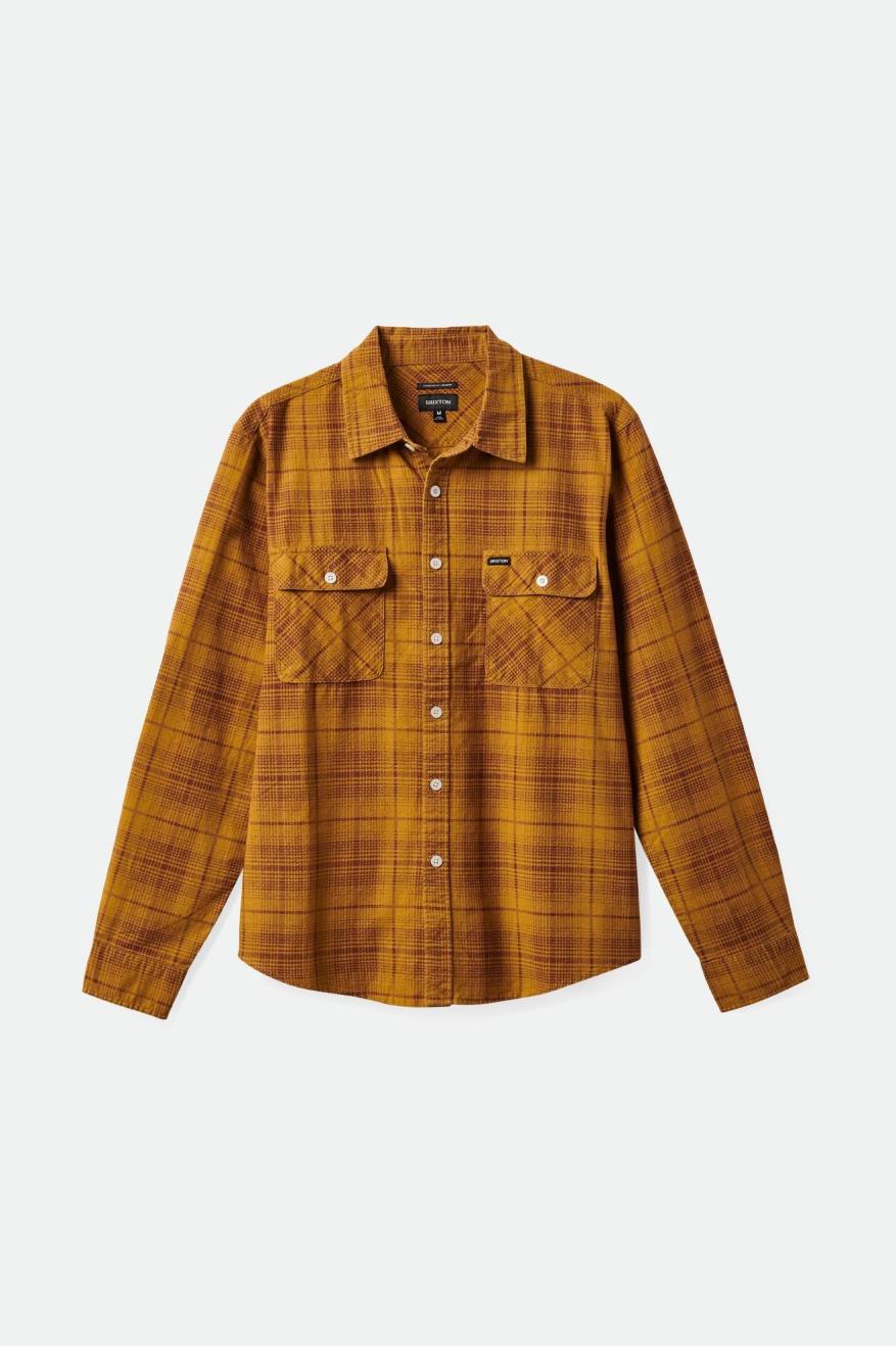 Bowery Summer Weight L/S Flannel - Mustard/Brown/Red Brown