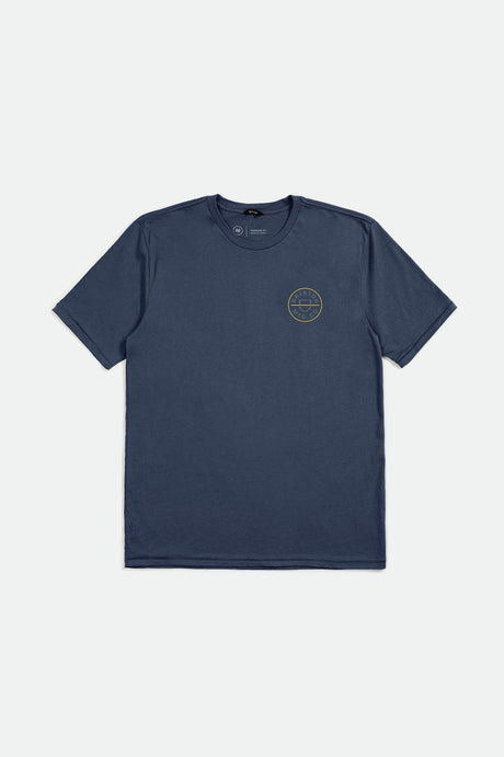 Brixton Men's Crest II S/S Standard Tee - Washed Navy/Chinois Green/Acacia | Profile