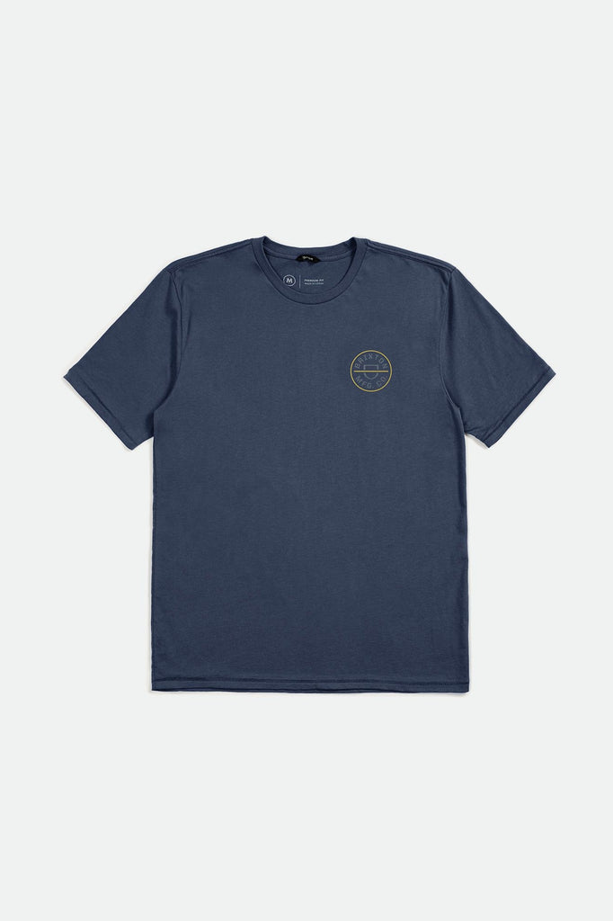 Brixton Men's Crest II S/S Standard Tee - Washed Navy/Chinois Green/Acacia | Profile