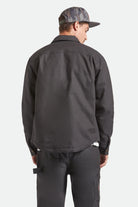Men's Builders Stretch Flannel Lined Jacket in the color Washed Black/Red - Men's Back View