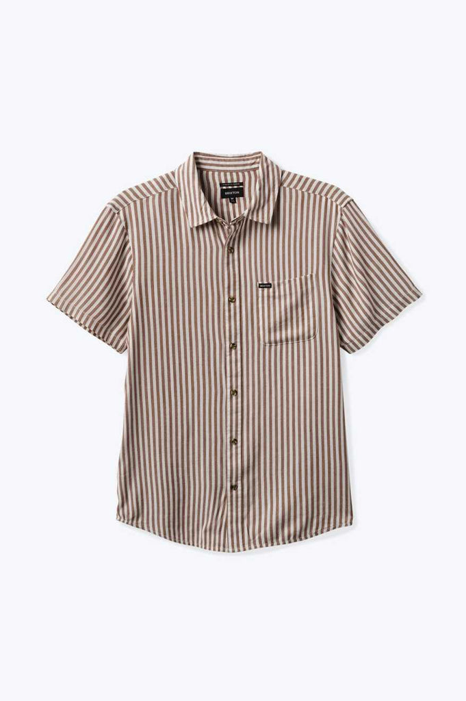 Brixton Men's Charter Herringbone Stripe S/S Woven Shirt - Off White/Bison | Profile