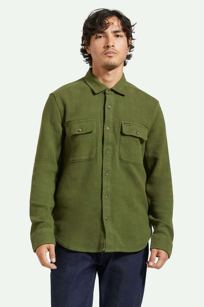 Men's Fit, front | Bowery Textured Loop Twill L/S Overshirt - Cypress Green