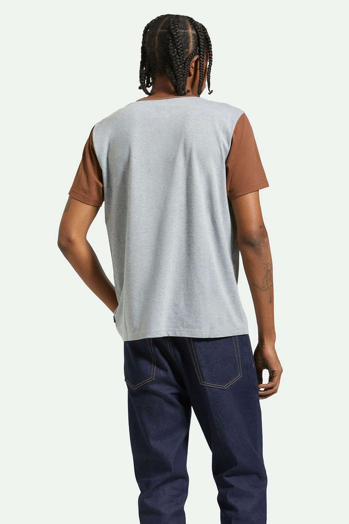 Back Fit Image | 20th Anniversary Detroit Henley Pocket T-Shirt - Heather Grey/Pinecone Brown