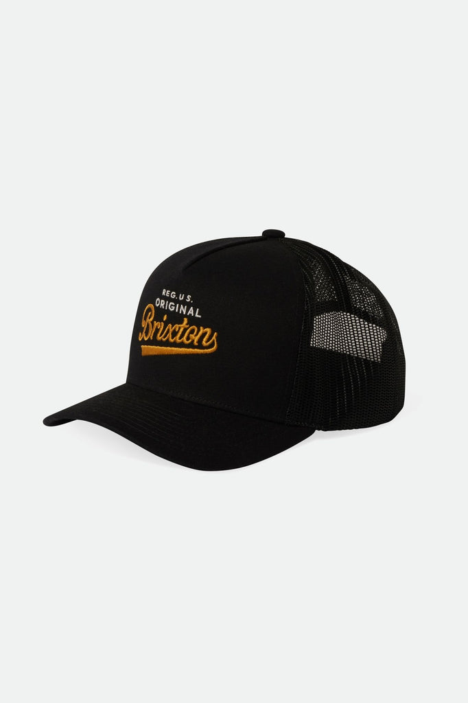 Brixton Men's Postal C Netplus MP Trucker Hat - Black/Black | Profile