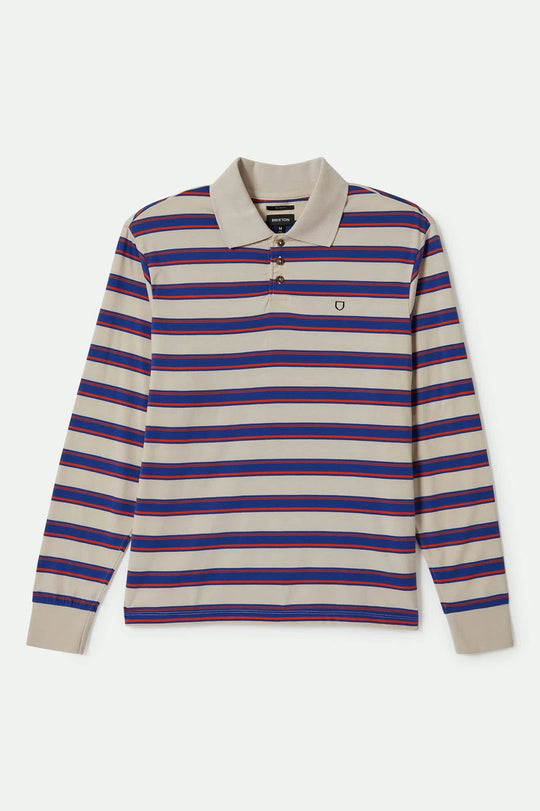 Men's Vintage Stripe L/S Polo  in the color Electric Blue/Flame/Whitecap - Front Product View