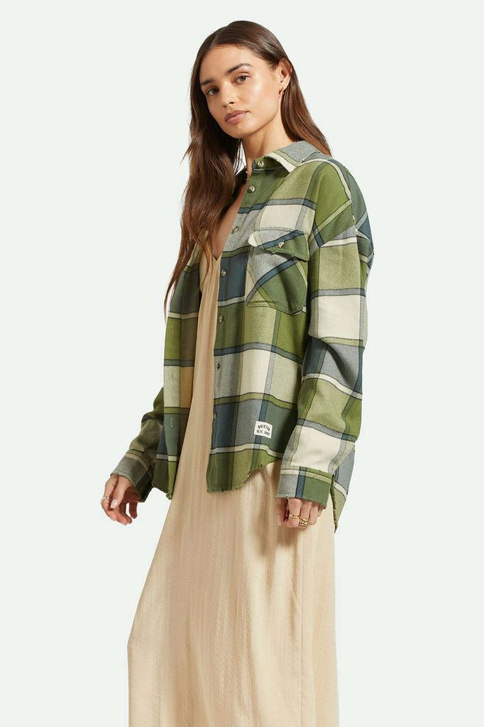 Women's Side Fit | Bowery Women's Classic L/S Flannel - Blue Mirage/Dill Plaid