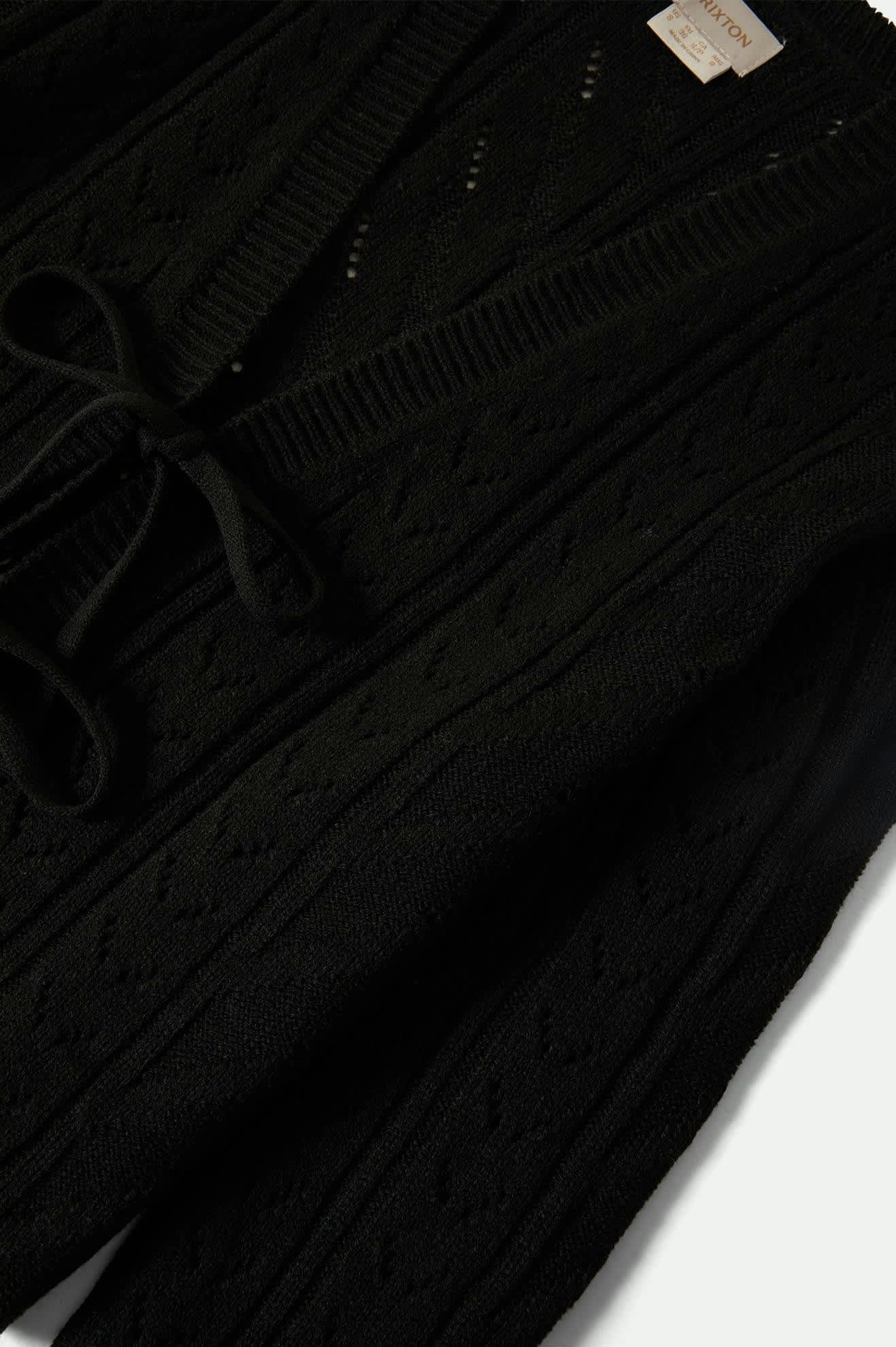 Women's Cropped Pointelle Tie Cardigan in the color Black - Additional Laydown image