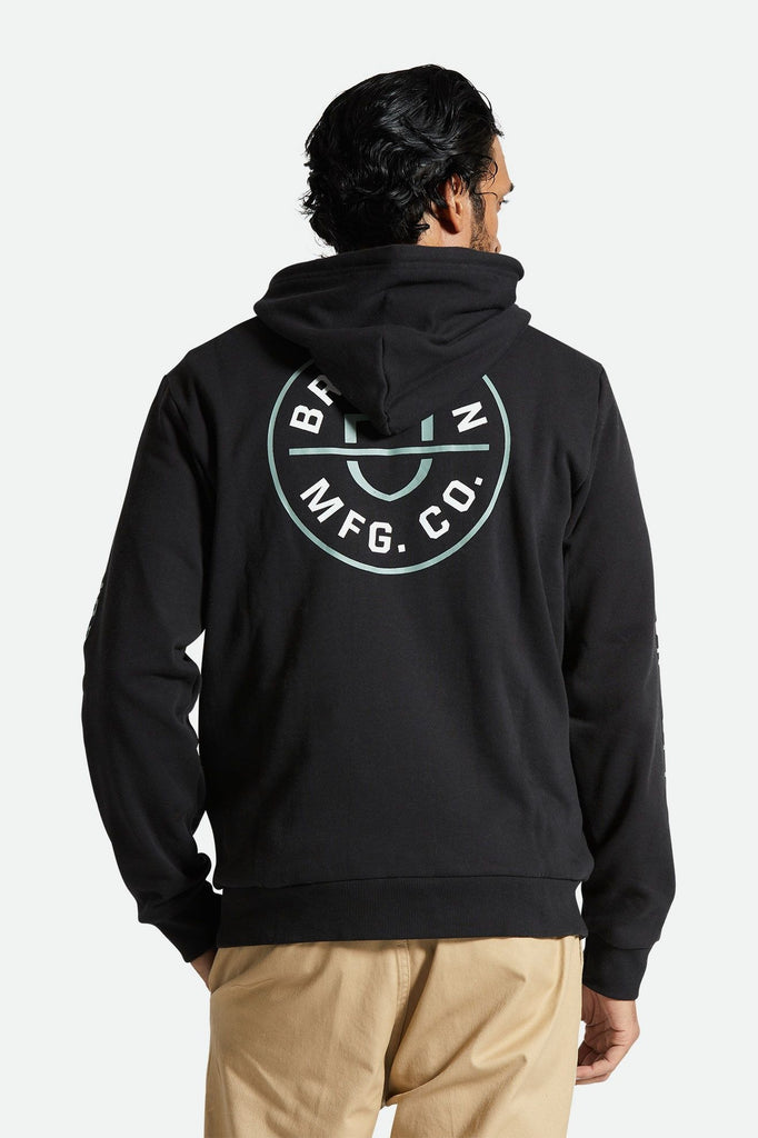 Men's Fit, Back View | Crest Hood - Black/Chinois Green/White