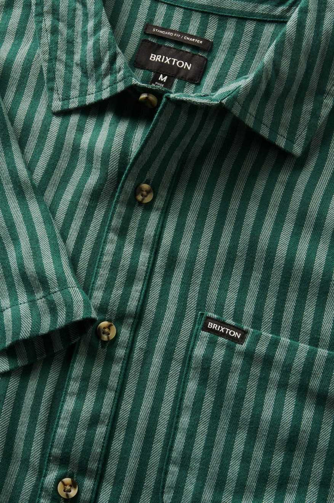 Brixton Men's Charter Herringbone Stripe S/S Woven Shirt - Trekking Green/Chinois | Extra Shot