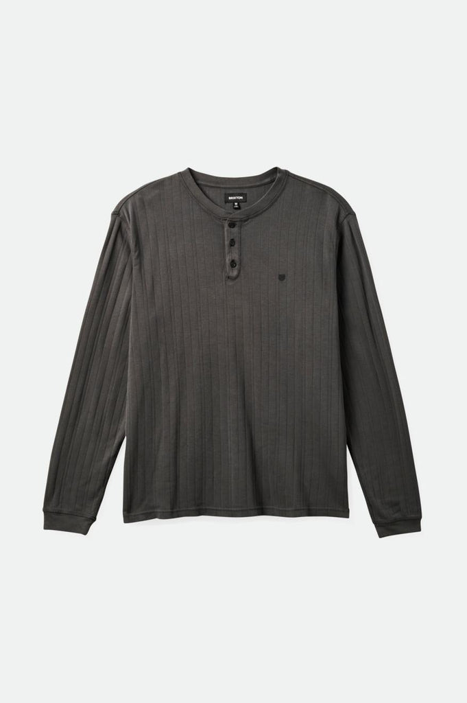 Brixton Wren Ribbed L/S Henley - Washed Black