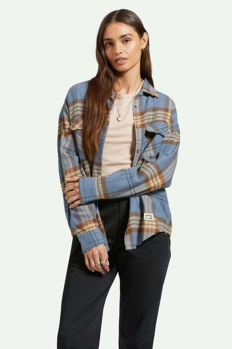 Women's Front Fit | Bowery Women's Classic L/S Flannel - Flint Blue/Pinecone Brown Plaid