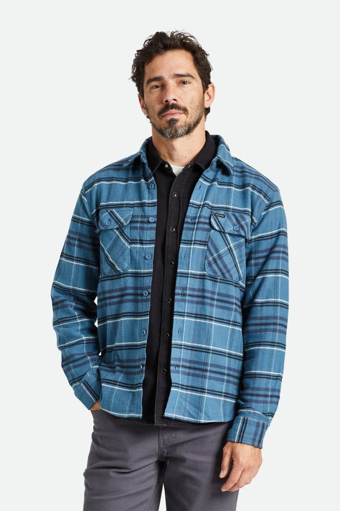 Brixton Bowery Stretch Water Resistant Flannel - Ocean Blue/Washed Navy/Mineral Grey