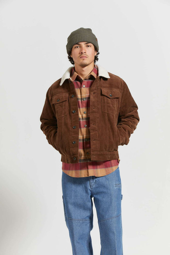 Men's Fit, front | Cable Sherpa Lined Trucker Jacket - Pinecone Brown