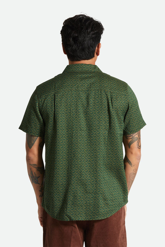 Men's Fit, Back View | Charter Print S/S Woven Shirt - Trekking Green Tile
