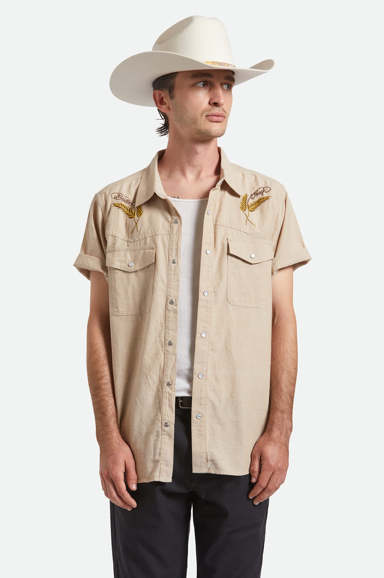 Men's Ford S/S Western Shirt in the color Khaki - Men's Front View