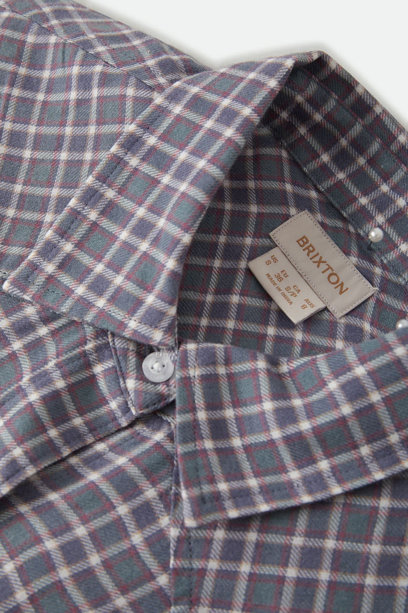 Women's Wayne Women's Shirt in the color Soft Navy Plaid - Additional Laydown image