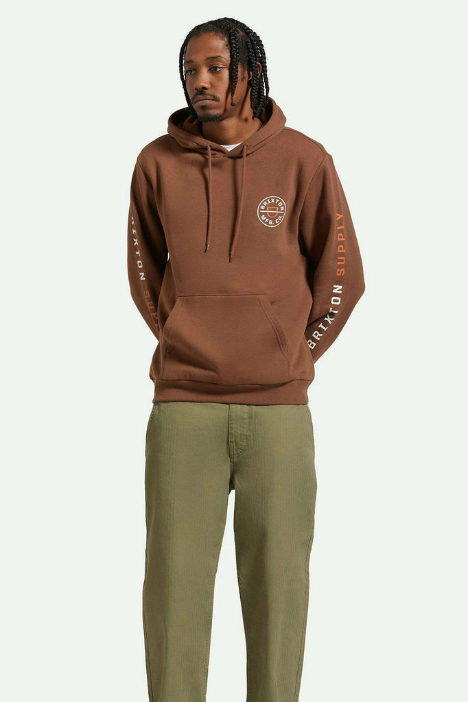 Men's Front Fit | Crest Hoodie - Pinecone Brown/Rust Orange/White