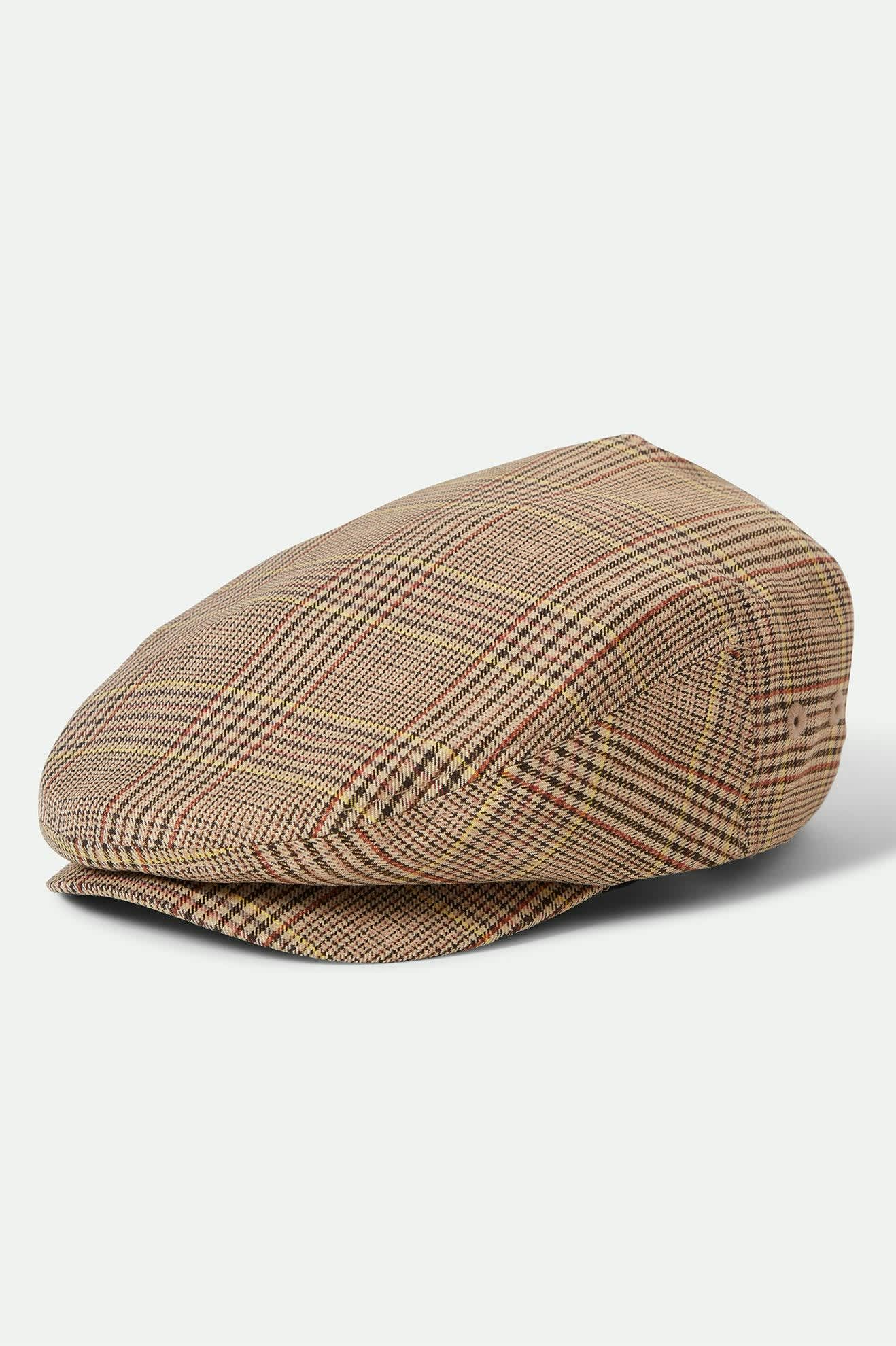 Unisex Hooligan Lightweight Flat Cap in the color Tan/Brown/Rust Houndstooth - Front Product View