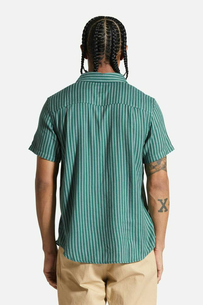 Men's Fit, Back View | Charter Herringbone Stripe S/S Woven Shirt - Trekking Green/Chinois