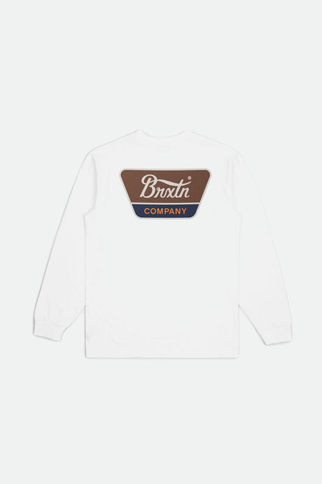 Brixton Men's Linwood L/S Standard Tee  - White/Sepia/Beige | Back