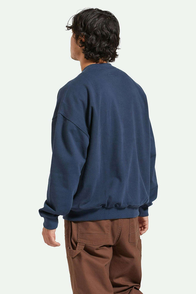 Back Fit Image | Embroidered Heavyweight Oversized Crew - Washed Navy