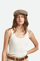 Unisex Brood Newsboy Cap in the color Oatmeal/Charcoal Houndstooth - Women's Front View