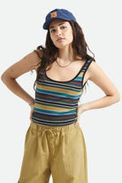 Women's Ringer Organic A-Tank in the color Multi Retro Stripe - Women's Front View