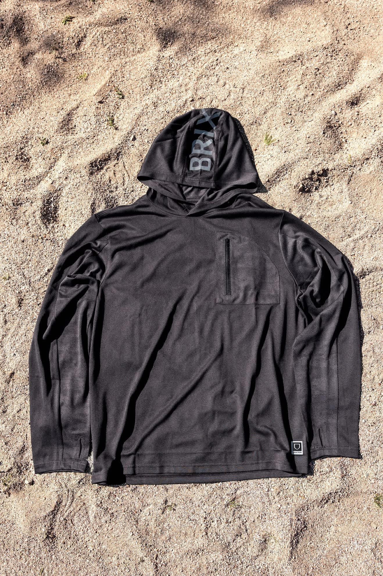 Men's Journey Long Sleeve Sun Hoodie in the color Black - Additional Laydown image