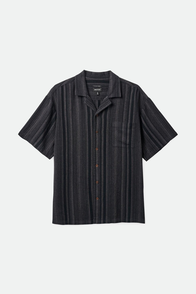 Brixton Men's Bunker Seersucker S/S Camp Collar Woven Shirt - Black/Charcoal | Profile