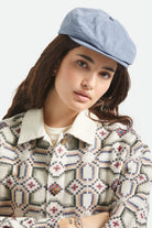 Unisex Brood Newsboy Cap in the color Slate Blue Brushed Satin - Women's Front View