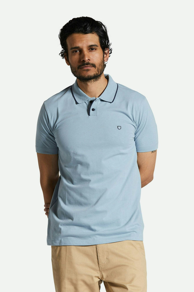 Men's Fit, Front View | Mod Flex S/S Polo - Dusty Blue/Washed Navy