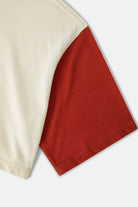 Women's Carefree Organic Garment Dye Cropped Henley in the color Off White/Rust - Additional Laydown image