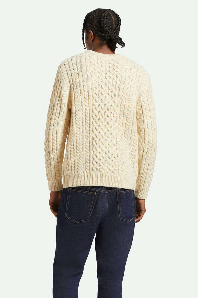 Men's Back Fit Image | Classic Fisherman Cable Knit Sweater - Oatmeal