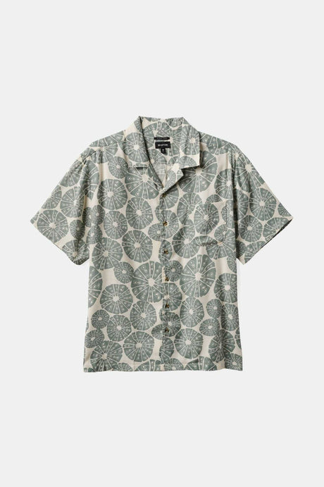 Brixton Men's Bunker Slub S/S Camp Collar Shirt - Whitecap/Chinois Green | Main